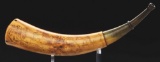 Jacob Gay Attributed Powder Horn Engraved With Animals And British Crest, Dated 1802.