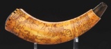 Powder Horn Attributed To The Master Carver Engraved With Detailed Military Scenes.