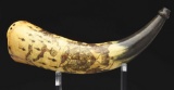 Engraved Pittsburg Powder Horn With Large British Crest Attributed To The Pointed Tree Carver, Ex. D