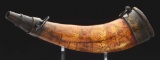 Large Brass Banded Forbes Road Engraved Map Powder Horn Inscribed 