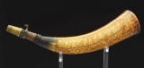 Engraved Powder Horn Of Jonathan Parker, Dated 1747, Attributed To Stephen Parks.