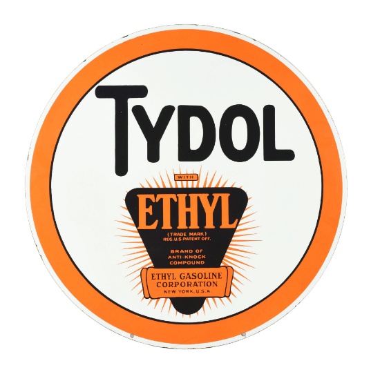 Incredible Tydol Ethyl Porcelain Curb Sign with Ethyl Burst Graphic.