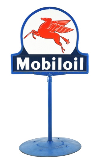 Outstanding Mobiloil Porcelain Keyhole Lollipop Sign with Mobil Pegasus Graphic.