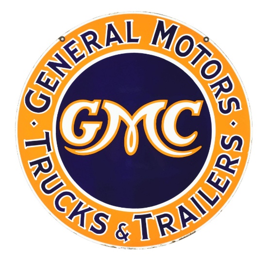 Incredible General Motors GMC Trucks & Trailers Porcelain Dealer Sign.