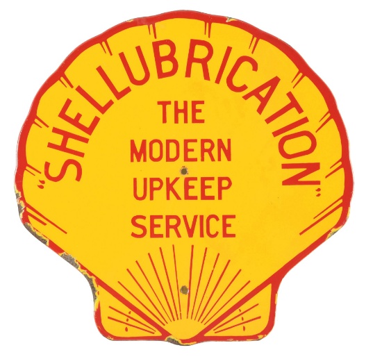 Shell Gasoline & Motor Oil Shellubrication Porcelain Rack Sign.