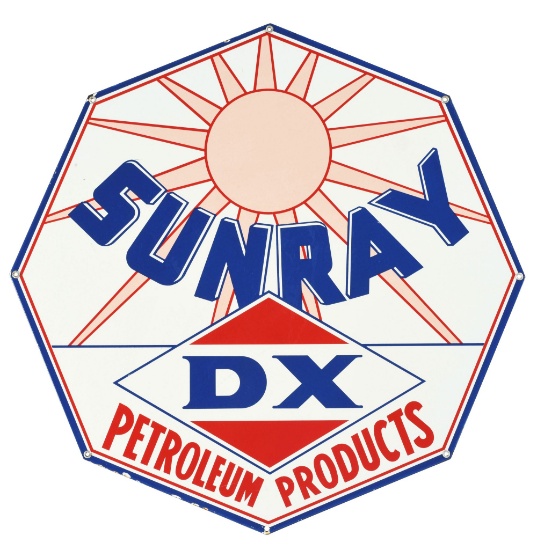 Very Rare DX Sunray Petroleum Products Albino Porcelain Curb Sign.