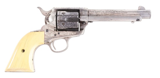 (C) Factory Engraved Colt Single Action Army Revolver with Ivory Grips (1904).