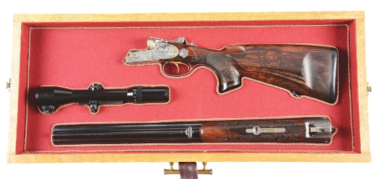 (M) J. P. Sauer Model 3000 Drilling Custom Engraved with Scenes of Satyrs and Nymphs and with Gold I