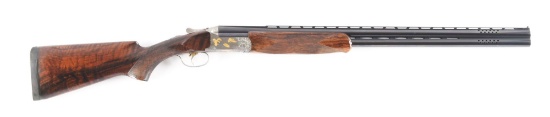 (M) Perazzi SCO Gold Over-Under Shotgun with Flush Gold Inlaid Game Scenes by Fausti and Case.