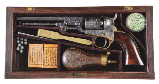 (A) Cased Engraved Colt Model 1849 Percussion Pocket Revolver.