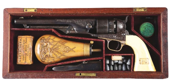 (A) Cased Factory Engraved Colt 1860 Army Percussion Revolver with Ivories (.