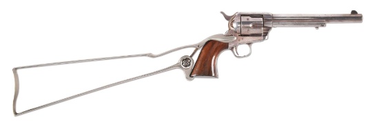 (A) Rare British Proofed Factory Silver Plated Colt Single Action Army Revolver with Stock (1874).