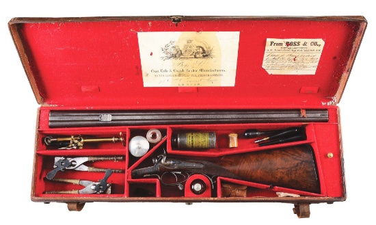 (A) Incredible High Condition, As Found, Boss Hammer Double Rifle with Original Case and Accessories