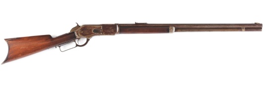 (A) Early Winchester Model 1876 Open Top Lever Action Rifle (1876).