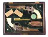 (A) Cased Pair of Engraved Colt 1849 Pocket Revolvers Presented to Admiral Jaun Williams.