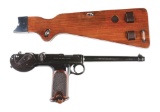(A) Cased Loewe C93 Borchardt Semi Automatic Pistol with Shoulder Stock.