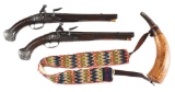 (A) Pair of Identified French Silver Mounted Flintlock Pistols & A Powder Horn Belonging to Thomas S