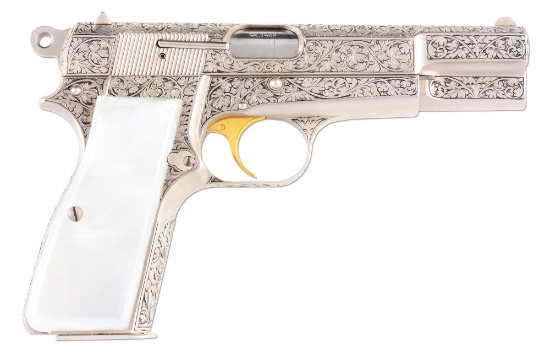 (M) Engraved Browning Renaissance Hi Power Semi Automatic Pistol (1972).