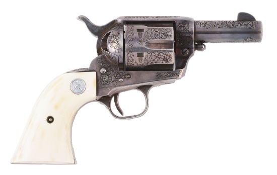 (C) Howard Dove Engraved Silver Plated Colt Sheriff's Single Action Army Model .45 Colt Revolver (19