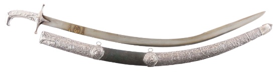 Fine Full Silver Mounted 17th/18th Century Ottoman Kilij with Long Gold Signed watered Wootz Blade &