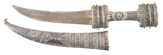 19th Century Ottoman Silver Hilted Kanjar & Heavy Silver Scabbard.