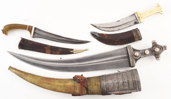 Lot of 3: 19th Century Islamic Daggers - Jambiyas & Pesh-Kabz.