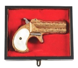 (M) Stunning Cased Custom Engraved & Gold Plated Remington Double Deringer.