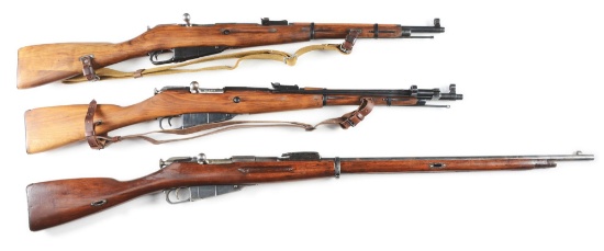 (C) Lot of 3: Mosin Nagant M91/30, M38, & M44 Bolt Action Rifles.