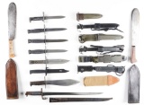 Lot of 10: Assorted Military Combat Knives and Bayonets with Scabbards.