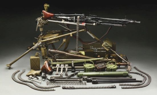 (N) ICONIC GERMAN WORLD WAR II MG-42 MACHINE GUN ON MG3 MOUNT WITH NUMEROUS ACCESSORIES (CURIO AND R