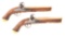 (A) GOOD PAIR OF BRITISH MILITARY FLINTLOCK PISTOLS, PRIVATE PURCHASE, BY GOFF, WITH 9