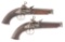(A) PAIR OF SPANISH MIQUELET BELT PISTOLS WITH LONG BELT HOOKS, SILVER INLAID SPANISH FORM BARRELS,