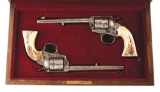 (C) Exquisite Cased, Silver Plated & Engraved Pair of Colt Bisley Model Single Action Army Revolvers