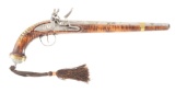 (A) INTERESTING AND COLORFUL OTTOMAN FLINTLOCK HOLSTER PISTOL EMPLOYING A FINE QUALITY CAUCASIAN BAR