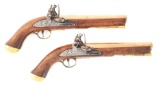(A) GOOD PAIR OF BRITISH MILITARY FLINTLOCK PISTOLS, PRIVATE PURCHASE, BY GOFF, WITH 9
