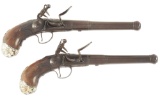 (A) AN EXTREMELY RARE AND POSSIBLY UNIQUE PAIR OF TRUE QUEEN ANNE FLINTLOCK PISTOLS, CIRCA 1710, BY