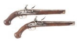 (A) PAIR OF SILVER MOUNTED OTTOMAN HOLSTER PISTOLS CIRCA 1820 WITH FINELY ENGRAVED LOCKS AND ROLLER