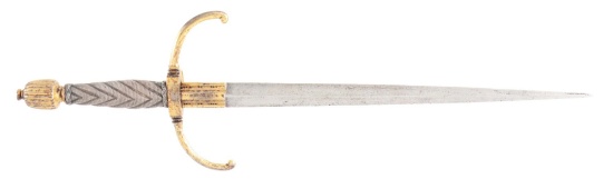 A Good Left Hand or Quillon Dagger, Last Quarter of the 16th Century with Stout Blade and Gilded Pom
