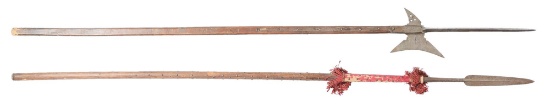 LOT OF 2: A Good LATE 16TH CENTURY HALBERD WITH PIERCED BLADE AND FLUKE AND WELL STRUCK ARMORER'S MA