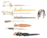 LOT OF 4: THIRD REICH HEER AND KRIEGSMARINE DAGGERS, FOLDING KNIFE, AND DRESS BAYONET.