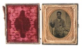 1/6 PLATE TINTYPE OF ARMED SOLDIER WITH CHEVALIER 