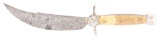 UNUSUAL BOWIE KNIFE WITH ENGRAVED HUNTING SCENE.