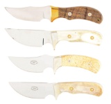 LOT OF 4: MIKE THOUROT CUSTOM SKINNING KNIVES.