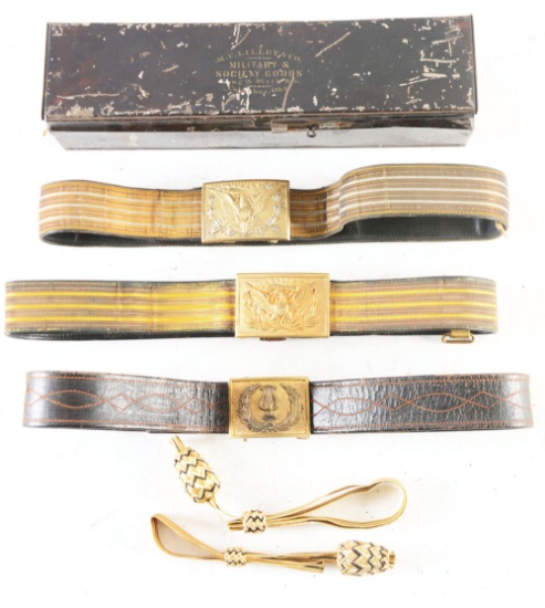 LOT OF 6: INDIAN WARS TO SPANISH-AMERICAN ERA FOUR SWORD BELTS AND TWO OFFICER SWORD KNOTS.