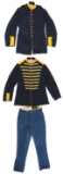 LOT OF 3: CAVALRY UNIFORM ITEMS, INCLUDING ONE MUSICIANS COAT, ONE COAT, AND A PAIR OF TROUSERS.