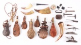 Large Lot of Priming Horns, Powder Flasks, Powder Measures, and Other Small Parts.