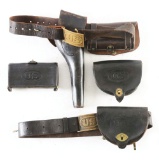 LOT OF 4: INDIAN WARS ERA BELTS, CARTRIDGE POUCHES AND HOLSTER.