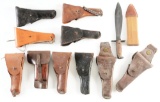 Lot Of 12: U.S. Army Leather Holsters And Model 1917 Bolo Knife.