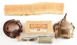 LOT OF 4: WWII JAPANESE CANTEEN, US 10K GOLD RING, AVIATOR SUNGLASSES, AND US OFFICER BELT.