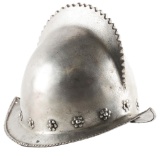 A Good Late 16th Century Continental Morion, Forged in One Piece with Sawtooth Decorated Comb.